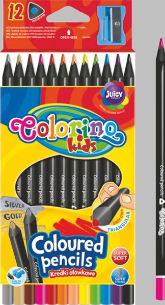 COLORINO pastelky   12 barev černé dřevo  + ořezávátko