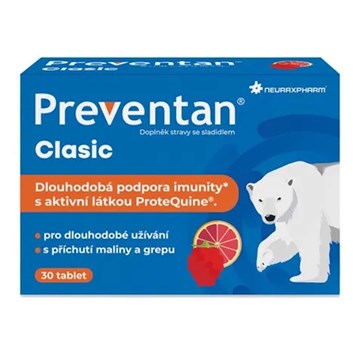 Preventan Clasic s příchutí maliny a grepu tbl.30