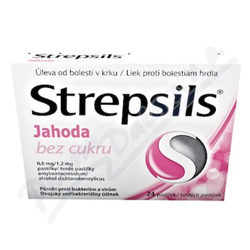 Strepsils Jahoda bez cukru 0.6mg/1.2mg pas.24