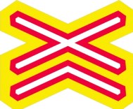 Doravní značka A32d - Výstražný kříž pro železniční přejezd vícekolejný