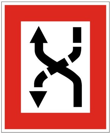 Plavební znak B4a - Příkaz přeplout na stranu plavební dráhy, která je na levém boku