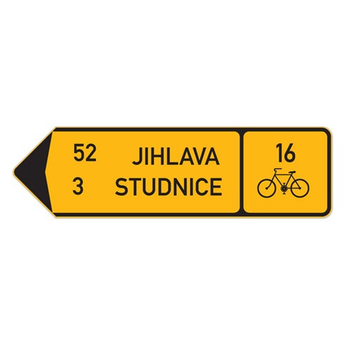Dopravní značka - Informativní kategorie - Směrová tabule pro cyklisty (s dvěma cíli), IS19d, 850 x 200mm