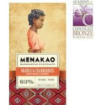 Čokoláda Menakao hořká 63% s pomerančem a brusinkami