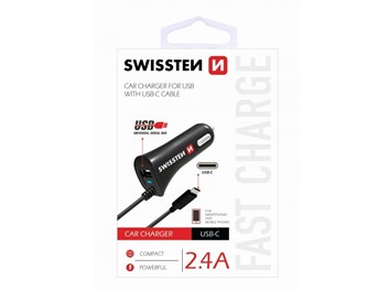 Nabíječka mobilu USB-C SWISSTEN s 1x USB výstupem 2,4 A, 12/24V, 45186
