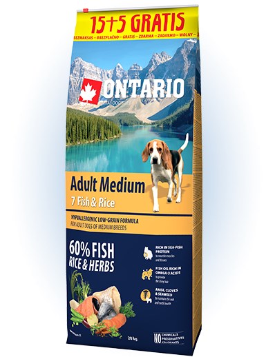 Ontario Adult Medium Fish & Rice - 15 + 5 kg