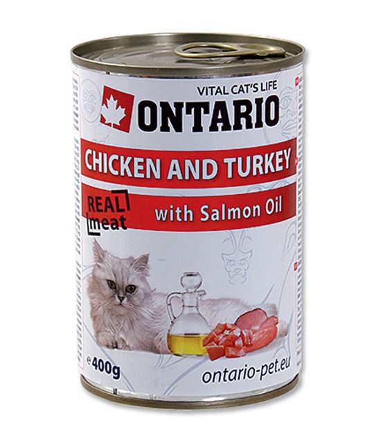 ONTARIO konzerva Chicken, Turkey, Salmon Oil 400 g