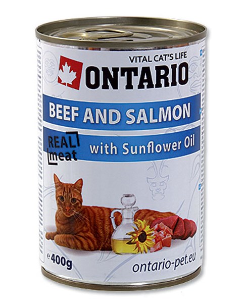 ONTARIO konzerva Beef, Salmon, Sunflower Oil 400 g