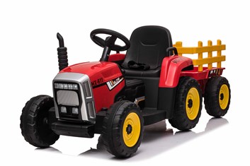 Dětský el.traktor s vlekem  s 2,4G dálkovým ovladačem - červený - POSLEDNÍ KUS