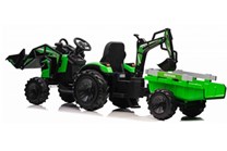 Dětský elektrický traktor s vlekem a bagrovou lžící -zelený