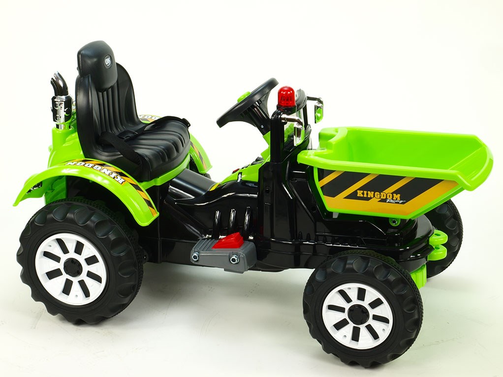 Dětský elektrický traktor Kingdom s přední vanou -  zelený