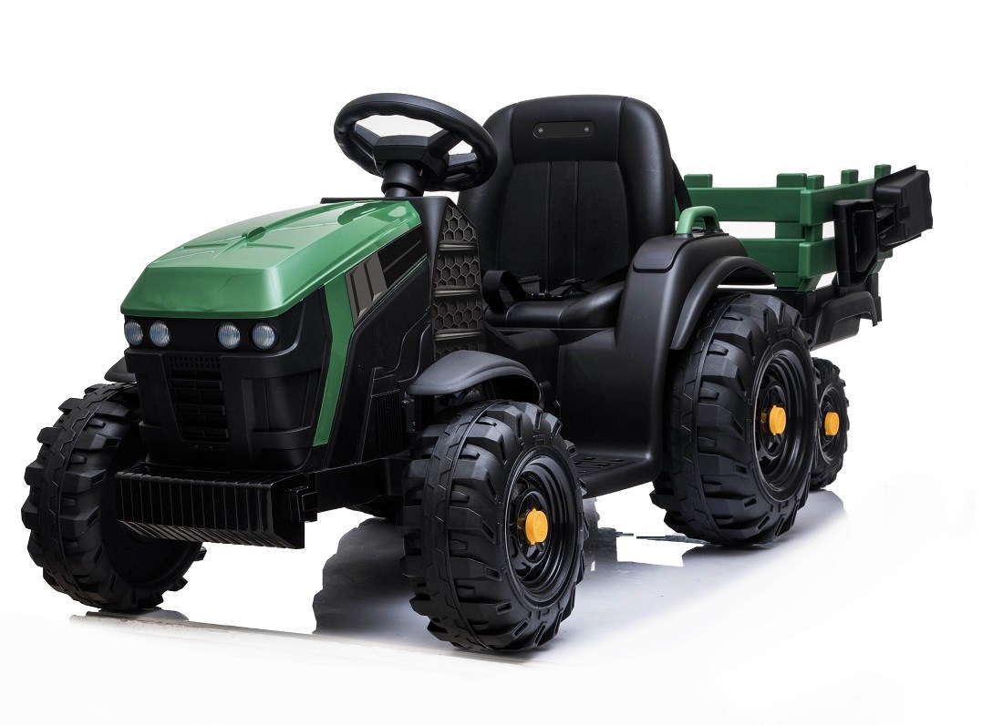 Dětský elektrický farmářský traktor s vlekem  a 2,4G dálkovým ovladačem , zelený