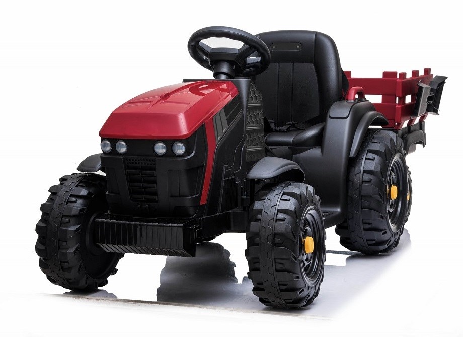 Dětský elektrický farmářský traktor s vlekem  a 2,4G dálkovým ovladačem , červený