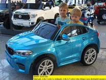 BMW X6M dvoumístné s 2,4G DO, el. brzdou, EVA koly, otvíracími dveřmi, USB, Mp3, voltmetrem, 55cm čalouněnou sedačkou JJ2168L blue