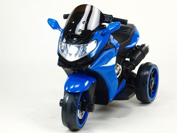 Motorka - Tricykl Dragon s mohutnými výfuky,motory 2x12V,digiplayer USB,Mp3,voltmetr,LED osvětlení , modrá - II jakost