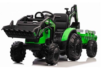 Dětský elektrický traktor s vlekem a bagrovou lžící  HIGH VERSION-zelený