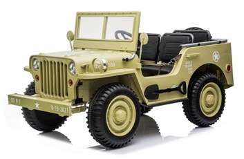 Dětský elektrický vojenský mini Jeep Willys MB s 2,4G dálkovým ovladačem - pískový