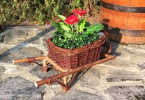 Proutěný trakař pro výsadbu květin - opatřen igelitem