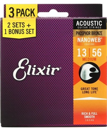 Elixir Nanoweb Phosphor Bronze Medium 3-Pack