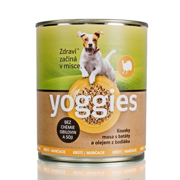 Yoggies monoproteinová krůtí konzerva pro psy s batáty a bodlákovým olejem 800g