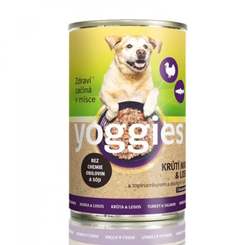 Yoggies konzerva pro psy s krůtím masem, lososem, bylinkami a kloubní výživou 1200 g