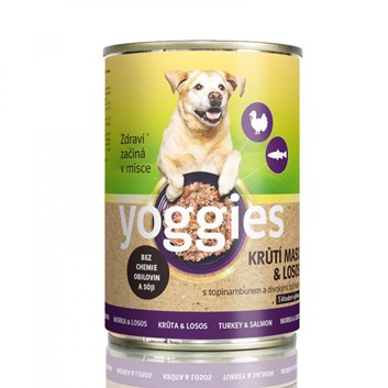 Yoggies konzerva pro psy s krůtím masem, lososem, bylinkami a kloubní výživou 400 g