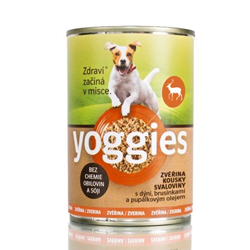 Yoggies monoproteinová zvěřinová konzerva pro psy s dýní a pupálkovým olejem  400g