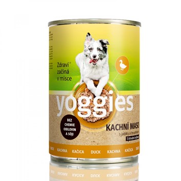 Yoggies monoproteinová konzerva pro psy s kachním masem, brusinkami a kloubní výživou 400 g