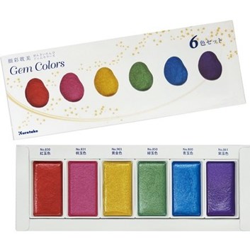 Kuretake, MC20GC/6V, Gansai Tambi, metalické akvarelové barvy, 6 odstínů, Gem colors