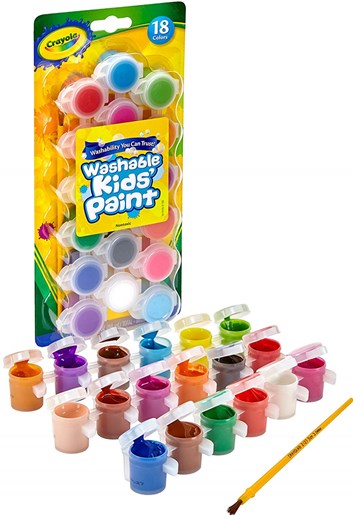 Crayola, 54-0125, Washable Kids Paint, temperové barvy v kelímku, vypratelné, 18 ks
