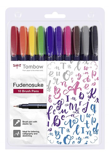 Tombow, WS-BH-10P, Fudenosuke brush pen, sada štětcových popisovačů, 10 ks