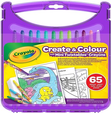 Crayola, 04-0378-E-000, Create & Colour, cestovní sada pastelek s pracovními listy, 65 ks