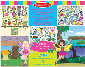 Melissa & Doug, 18603, opakovaně snímatelné samolepky s blokem scenérií, víly,  205 ks