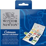 Winsor & Newton, 0390083, Cotman Watercolour The Compact Set, umělecké akvarelové barvy, 14 ks 1/2 pánviček se štětcem