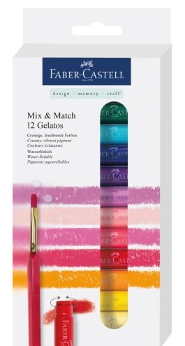 Faber-Castell, 121812, Gelatos, akvarelové pigmentové tyčinky, Mix and Match, 12 ks s doplňky